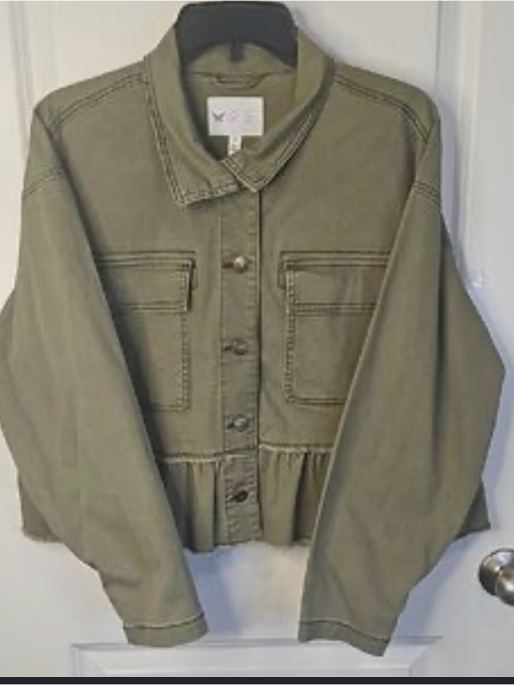 Jessica Simpson Olive Utility Peplum Jean Khaki Jacket